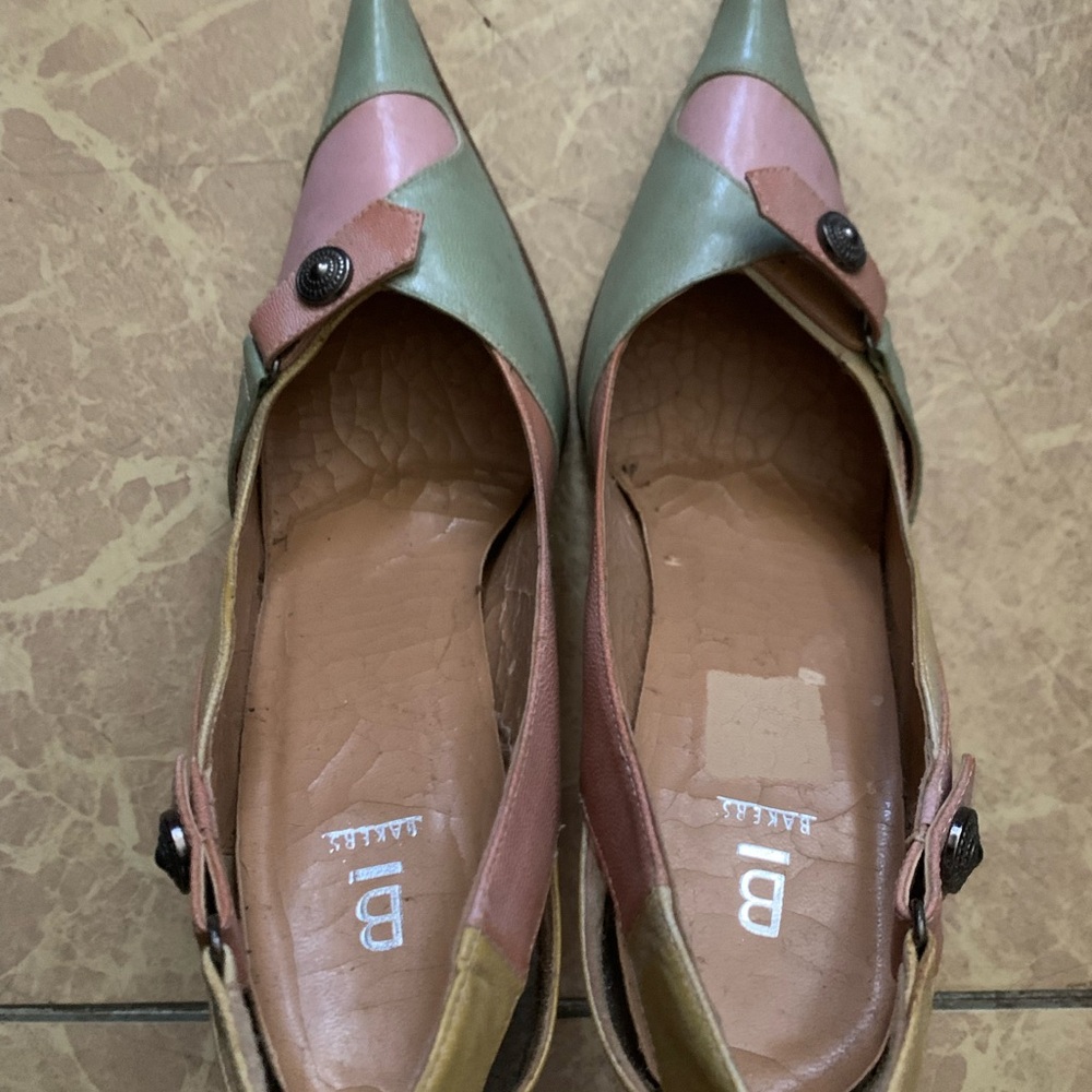 Bakers Pink and Green Flats. New. Leather material